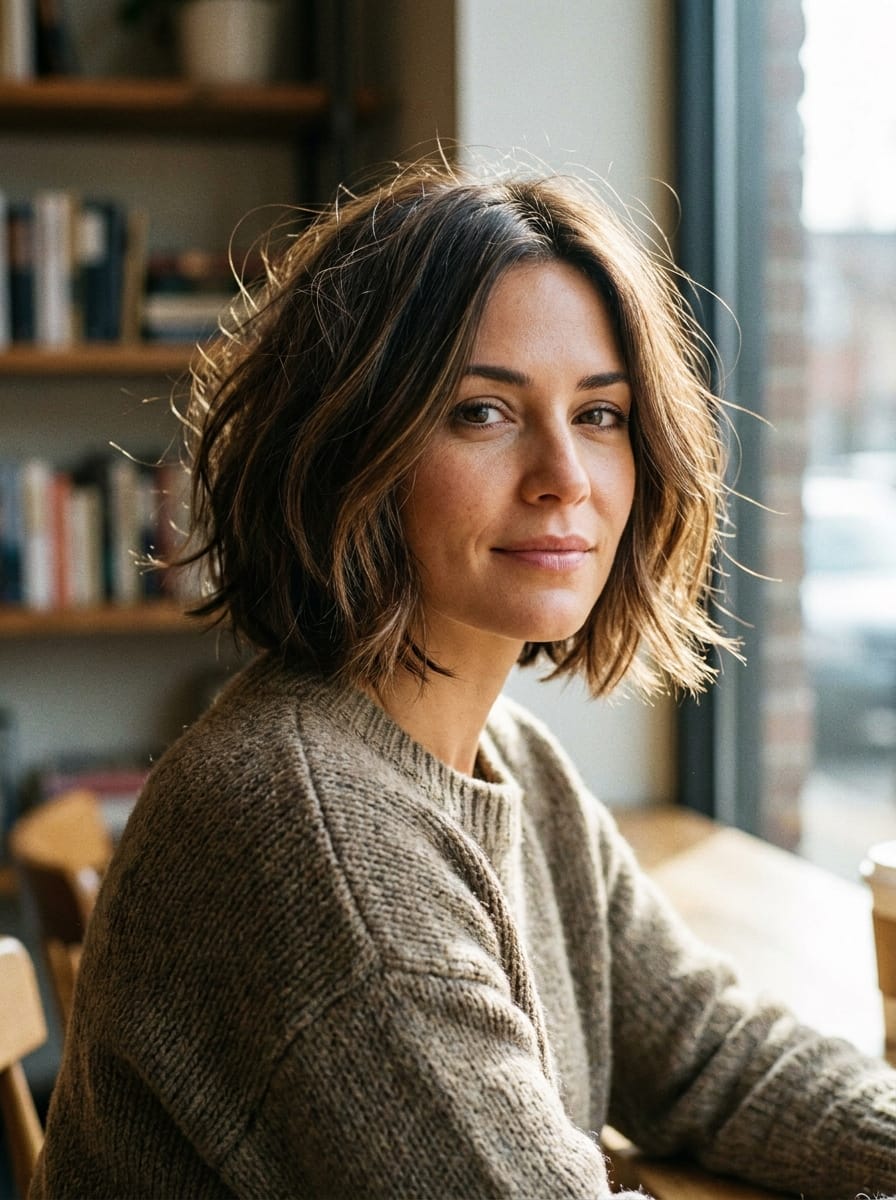 Natürlich brünetter Bob mit Undone-Finish - Kurze braune Bob Frisuren